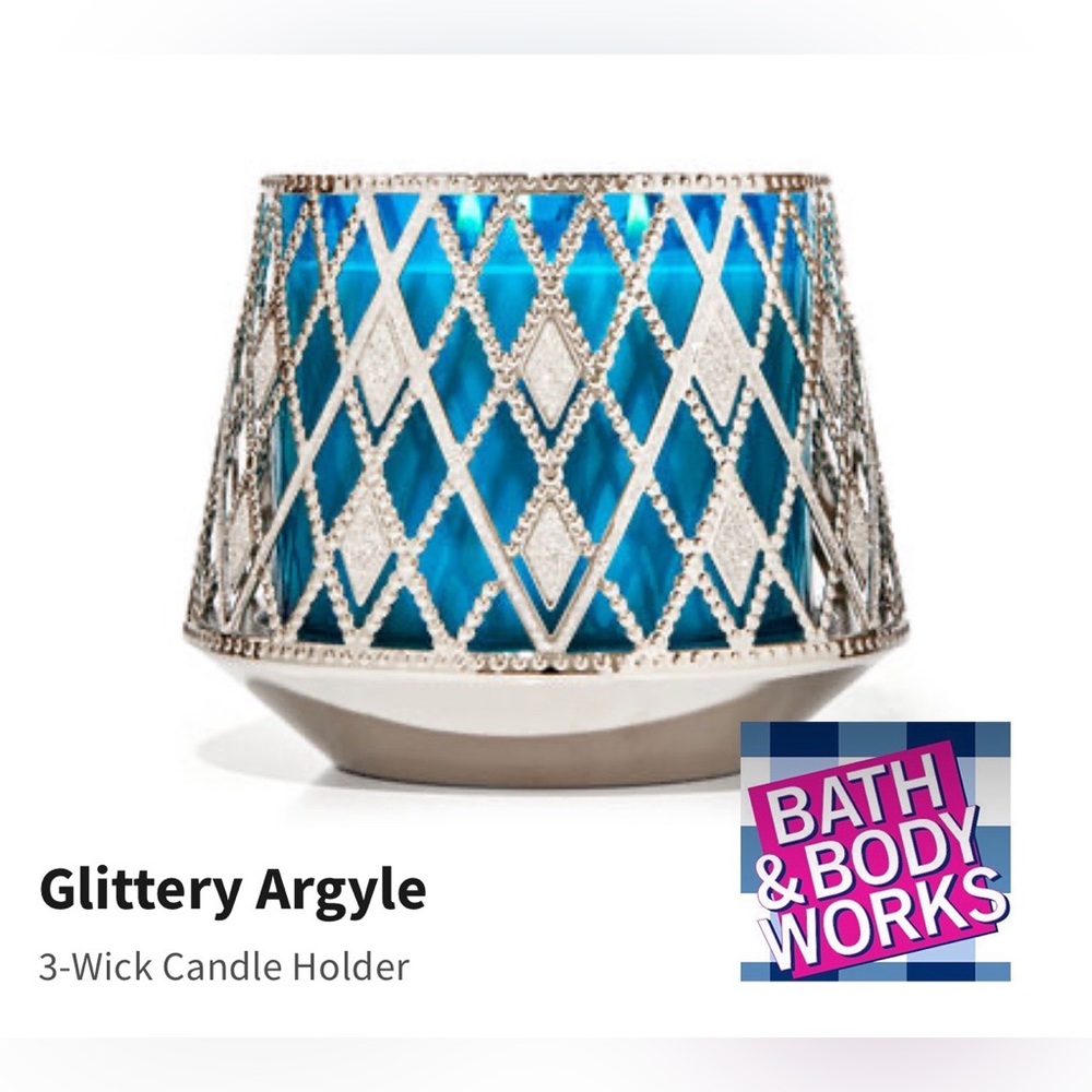 B&BW Glittery Argyle3 wick candle holder